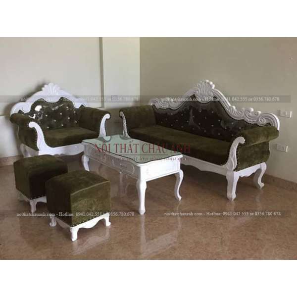 BÀN GIAO BỘ SOFA TÂN CỔ ĐIỂN MÀU RÊU CHO KHÁCH SF027
